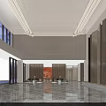 Luxurious Hotel Lobby With Wooden Bookshelves Red Accent Wall And Marble Flooring