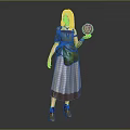 Blonde Sorceress In Green Beige Outfit Holding Yellow Glowing Sphere With Magical Spirit