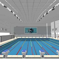 Indoor Swimming Pool Facility With Blue Floor Pattern And Ceiling Lighting 3d model