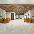 Spacious Student Service Lobby With Wooden Reception Counter Large Windows And Orange Chairs