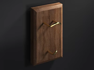 Practical Wooden Wall Hook With Two Elegant Gold Hooks For Home Decor 3d model