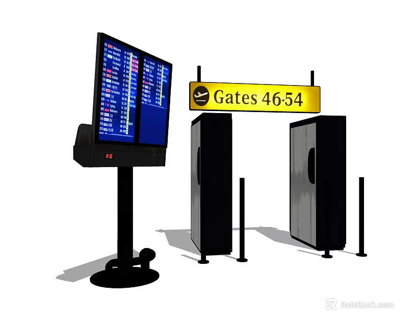 Airport Public Facility Area With Flight Information Display And Gates 46 to 54 3d model 
