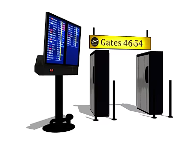 Airport Public Facility Area With Flight Information Display And Gates 46 to 54 3d model