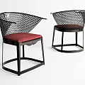 Modern Dining Chairs With Mesh Backrest Red Padded Seat And Black Frame 3d model