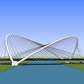 Modern Cable Stayed Bridge With White Crossed Towers Over River And Blue Sky 3d model