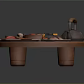 Traditional Japanese Cuisine Assorted Sushi Sashimi on Circular Tray with Teapot and Chopsticks