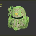 Ornate Beige Mechanical Helmet With Red Patterns Golden Accents And Tube Decorations