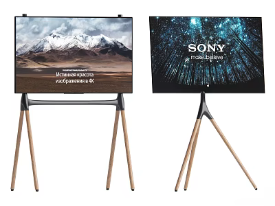 Sony 4K TV with Wooden Tripod Stand and High Definition Display Screen 3d model