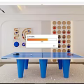 Blue Ping Pong Table With Paddles And Balls In Indoor Sports Equipment Setup