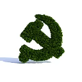 Topiary Bush Sculpted into Hammer and Sickle Shape with Lush Green Foliage