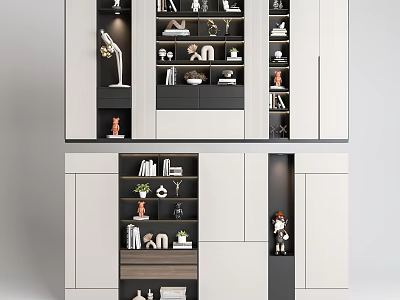Modern White Bookcase With Multiple Shelves Books Decorative Items And Figurines 3d model