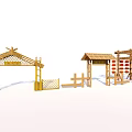 Various Designs Of Traditional Chinese Wooden Entrance Gates With Lanterns And Decorative Elements