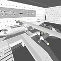 Detailed Airplane Model Exhibition In Showroom With Staircase And Wall Charts