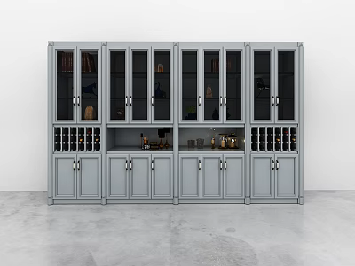 Elegant Modern Gray Wine Cabinet With Glass Display Doors And Storage Compartments 3d model