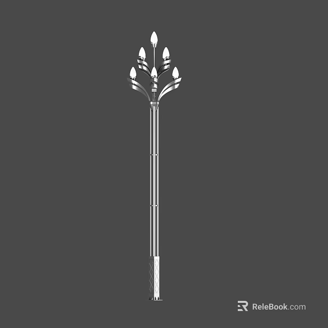 Ornamental Outdoor Lamp With Tall Decorative Pole And Multiple Light Heads For Exterior Lighting 3d model 