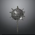 Industrial Mechanical Equipment Featuring Silver Metal Sphere With Protruding Components And Chain