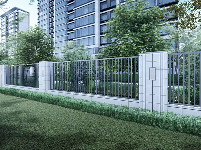 Modern Building Exterior Wall with Glass Curtain Walls Surrounded by Trees and Lawns 3d model