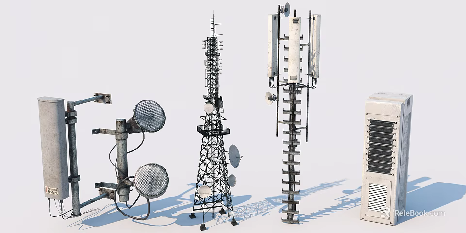 Industrial Telecommunication Equipment With Towers Antennas Satellite Dishes And Cooling Units 3d model 