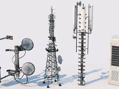 Industrial Telecommunication Equipment With Towers Antennas Satellite Dishes And Cooling Units 3d model