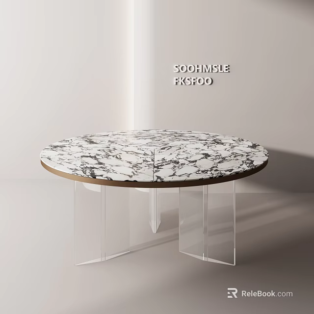 Modern Round Dining Table With Marble Top And Transparent Acrylic Legs 3d model 