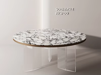 Modern Round Dining Table With Marble Top And Transparent Acrylic Legs 3d model