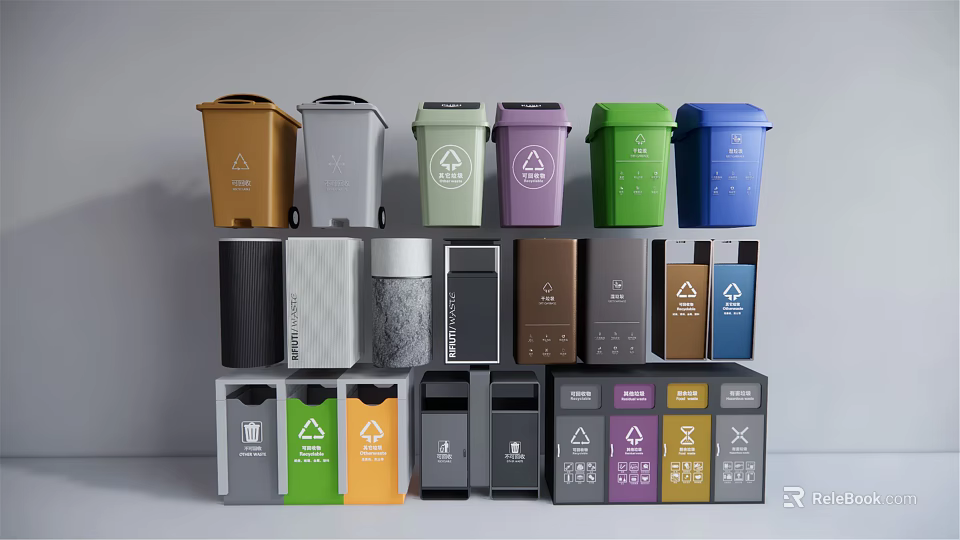 Colorful Sorted Trash Bins as Practical Public Facility for Waste Classification 3d model 