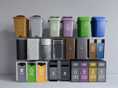 Colorful Sorted Trash Bins as Practical Public Facility for Waste Classification 3d model