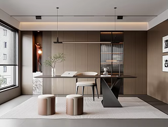 Modern Italian Study Modern Study Desk and Chair Combination Bookcase Stool Desk Ornaments in-line Chandelier Book Chair Acrylic Desk Study Hanging Painting 3d model