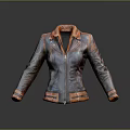 Stylish Gray And Orange Leather Jacket With Zipper Closure And Orange Collar
