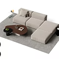 Modern L Shaped Sofa With Wooden Coffee Table And Gray Rug In Living Room