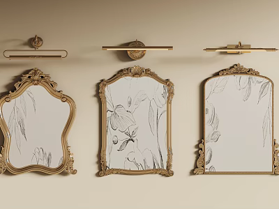 Three Vintage Gold Framed Mirrors With Intricate Carvings And Floral Patterns 3d model