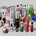 Perfume and Cosmetics Assortment With Various Colorful Bottles Lotion Cream Serum Nail Polish
