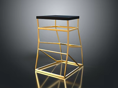 Modern Bar Stool Featuring Golden Metal Frame Black Tabletop And Reflective Geometric Structure 3d model