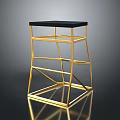 Modern Bar Stool Featuring Golden Metal Frame Black Tabletop And Reflective Geometric Structure