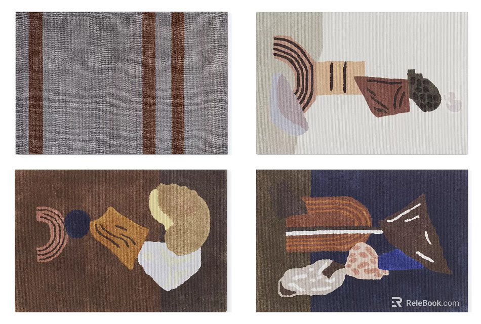 Square Rugs With Abstract Geometric Patterns And Multicolor Modern Designs 3d model