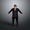 Stylish Men's Daily Living Essentials With Black Coat Hat Red Tie And Brown Shoes