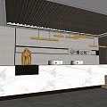Modern Hotel Lobby Interior Design With Reception Desk Marble Countertop And Wooden Hanging Lights