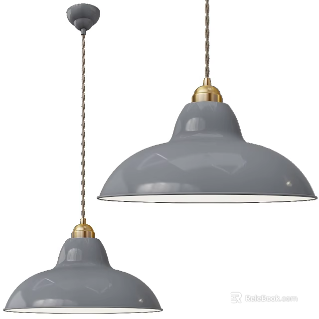 Modern Two Gray Ceramic Dome Shaped Pendant Lights With Golden Top 3d model 