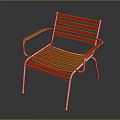 Red and White Metal Frame Leisure Chair with Striped Seat and Backrest