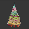 Golden Christmas Tree With White Decorations And Colorful Gift Boxes At The Bottom