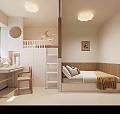 Kids Room Interior With Wooden Headboard Soft Bedding Wall Art And Ceiling Light