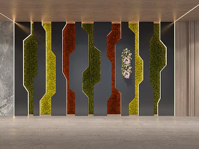 Modern Feature Wall With Geometric Greenery And Lighting 3d model