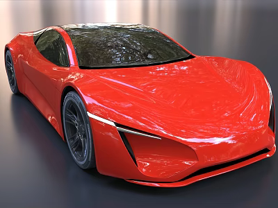 Red Sports Car With Sleek Aerodynamic Design And Futuristic Curved Exterior Body 3d model