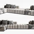 Modern Grey Sectional Sofa with Soft Fabric Upholstery Decorative Pillows and Throw Blankets