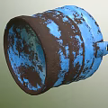 Rusted Blue Industrial Bucket Equipment With Vintage Metal Handles And Weathered Design
