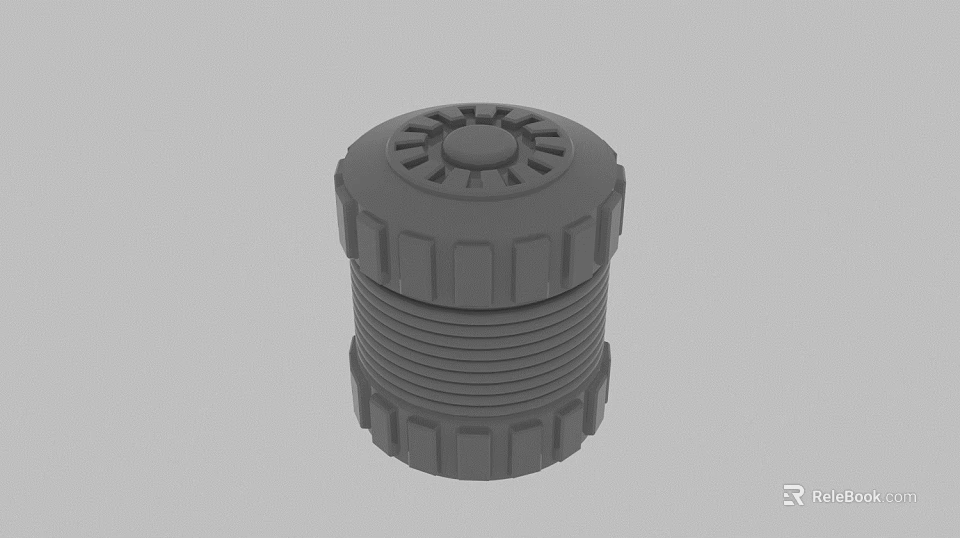 Gray Cylindrical Mechanical Part With Threaded Body And Star Shaped Top 3d model 