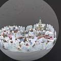 Decorative Ornament Set with Miniature Snowy Village Houses Trees and Church