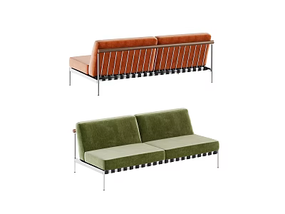 Modern Two Seater Sofa in Orange and Green with Metal Frame Design 3d model