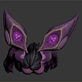 Elegant Female Fantasy Character In Purple Form Fitting Suit With Winged Back Design