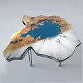 Wooden Coffee Table With Irregular Shape Blue Resin Inlay And Metal Legs